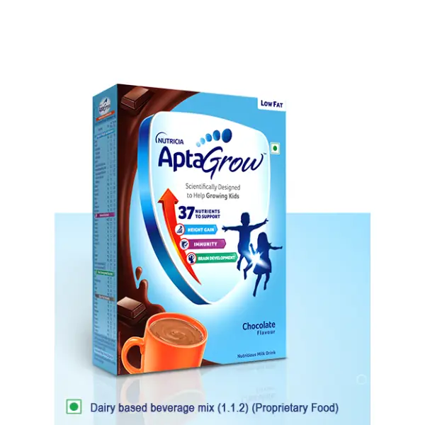 AptaGrow Health and Nutrition Drink for Kids 3+ Years | Supports Growth, Immunity & Brain Development | Flavour Chocolate